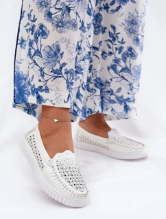 Kožené Dámské Mokasíny S Vzorováním Vinceza 88028 Bílé