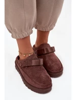 Dámské teplé pantofle s kožešinou na platformě čokoládové Azida