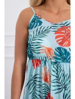 Šaty s motivem listů v mátové barvě