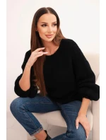 Dámský svetr černý z vlny s hrubým pletením a dlouhým rukávem černý