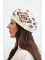 Dámská zimní čepice s norským vzorem a silným pletením K351 ecru+camelový