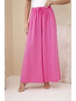 Dámské široké bavlněné kalhoty s gumou v pase růžové