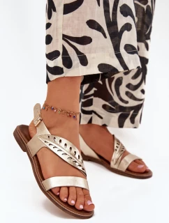 Dámské kožené sandály na plochém podpatku Zazoo 3688 zlaté