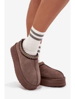 Dámské nízké semišové sněhule Vinceza s výšivkou na platformě – hnědé