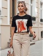 Dámské bavlněné tričko s potiskem COMDI černé FashionStreet RY2583 Dámské bavlněné tričko s potiskem COMDI černé FashionStreet RY2583