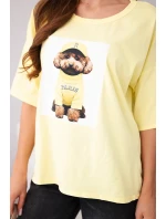 Dámská bavlněná oversize halenka s krátkým rukávem a potiskem žlutá