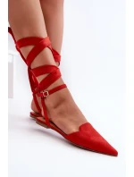Šněrovací baletky z ekokoženky se špičatou špičkou červené Ellesara