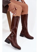 Zateplené dámské kozačky na klínku se řemínkem Sergio Leone KZ25826 hnědé