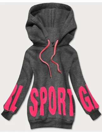 Tmavě šedá dámská tepláková mikina s bokátovým potiskem (26034) Tmavě šedá dámská tepláková mikina s bokátovým potiskem (26034)