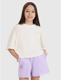 Dívčí tričko oversize crop top s potiskem 4F 4FJWSS25TTSHF1868-11S