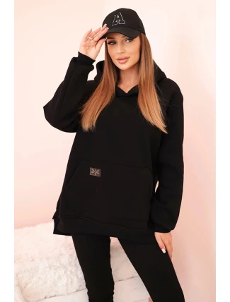 Dámský komplet bavlněný mikina s kapucí a legíny s vysokým pasem černý Dámský komplet bavlněný mikina s kapucí a legíny s vysokým pasem černý