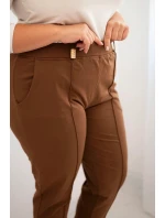 Dámské bavlněné kalhoty Plus Size s elastickým pasem camelové Dámské bavlněné kalhoty Plus Size s elastickým pasem camelové
