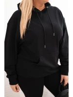 Dámská mikina s kapucí a klokaní kapsou Plus Size z bavlny černá