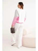 Dámská souprava s volnou mikinou a širokými kalhotami světle růžová