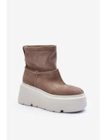 Kožené Dámské Boty Na Podpatku Platformy S Pásky Zazoo 1752 Bežové