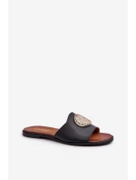 Zazoo 2938 Kožené Žabky Na Ploché Podrážce S Ozdobou Černé