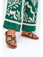 Kožené Ploché Klapky S Pantherou Zazoo 40383 Hnědé