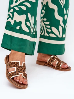 Kožené Ploché Klapky S Pantherou Zazoo 40383 Hnědé