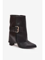 Zateplené boty na podpatku s ohrnutým svrškem a zlatou sponou černé Ylenara