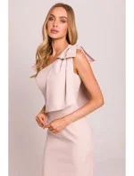 M847 Šaty na jedno rameno s mašlí - světle béžové