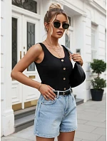 Viskózový žebrovaný dámský top s knoflíky černý FashionStreet RY2923 Viskózový žebrovaný dámský top s knoflíky černý FashionStreet RY2923