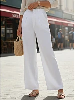 Dámské lněné kalhoty s širokými nohavicemi bílé FashionStreet UY3078