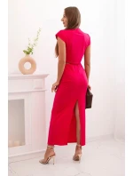 Dámský komplet s blůzkou ozdobenou sponou a přiléhavou sukní - fuchsie