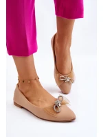 Dámské baleríny s výstřihem do V a ozdobnou mašlí Tmavě béžová Luminous Dámské baleríny s výstřihem do V a ozdobnou mašlí Tmavě béžová Luminous