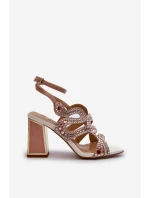 Dámské zdobené sandály na podpatku D&A CR952 růžové Dámské zdobené sandály na podpatku D&A CR952 růžové