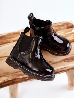 Dětské Lakované zateplené boty černé Porky