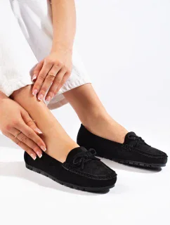 Designové mokasíny dámské černé bez podpatku