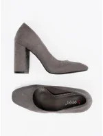 Stylové šedo-stříbrné dámské  lodičky na širokém podpatku