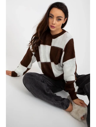 Dámský svetr Model EM-SW-1034-01.91 White/Brown - EM Dámský svetr Model EM-SW-1034-01.91 White/Brown - EM