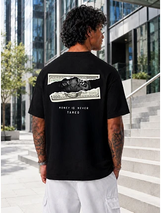 Pánské tričko oversize Money Is Never Tamed černé FashionStreet NX4013R Pánské tričko oversize Money Is Never Tamed černé FashionStreet NX4013R