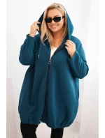 Dámská mikina Plus Size zateplená s kapucí a zipem mořská