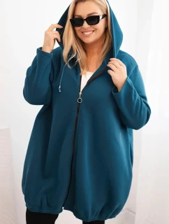 Dámská mikina Plus Size zateplená s kapucí a zipem mořská