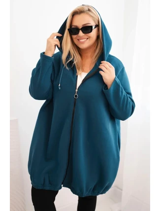 Dámská mikina Plus Size zateplená s kapucí a zipem mořská
