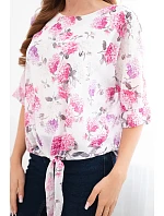 Dámská halenka s květinovým vzorem a vázáním dole fuchsiová Dámská halenka s květinovým vzorem a vázáním dole fuchsiová