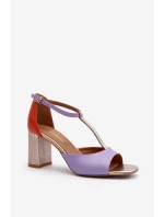Kožené sandály na podpatku Laura Messi 2759 fialové