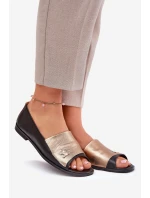 Kožené elegantní baleríny s odhalenými prsty Zazoo 1865 zlaté-černé