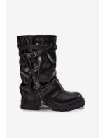 Dámské kozačky s ohnutým horním lemem do půl lýtka s páskem Černé Darisa