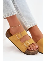 Dámské pantofle na korkové platformě se zlatými sponami Žluté Tovessa