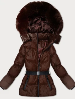 Hnědá zimní bunda s kapucí a s opaskem J Style (5M3322-158)