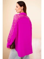 Dámská viskózová košile s krajkovými rukávy a límečkem tmavě fialová