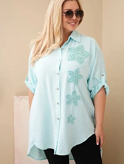 Dámská košile Plus Size z viskózy s květinovou výšivkou mentolová