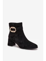 Dámské botky na podpatku se zlatou přezkou Calissa – Černé Dámské botky na podpatku se zlatou přezkou Calissa – Černé