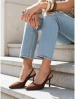 Dámské semišové jehlové boty s otevřeným podpatkem hnědé FashionStreet ZY1385