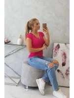 Halenka s krajkovým výstřihem fuchsiová