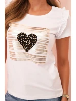 Dámská bavlněná blůza s volánkem a srdcem z kamínků bílá Dámská bavlněná blůza s volánkem a srdcem z kamínků bílá