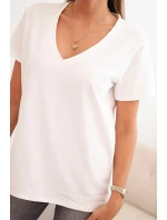 Dámská bavlněná blůza s výstřihem do V a krátkým rukávem ecru